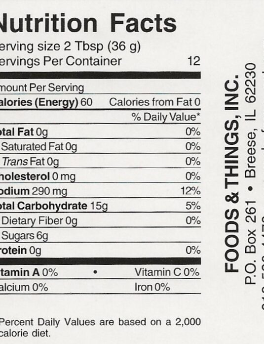 KC BBQ Nutrition label
